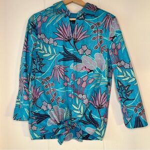 Tropical Floral Reyn Spooner Button Down Aloha Shirt size M tie front